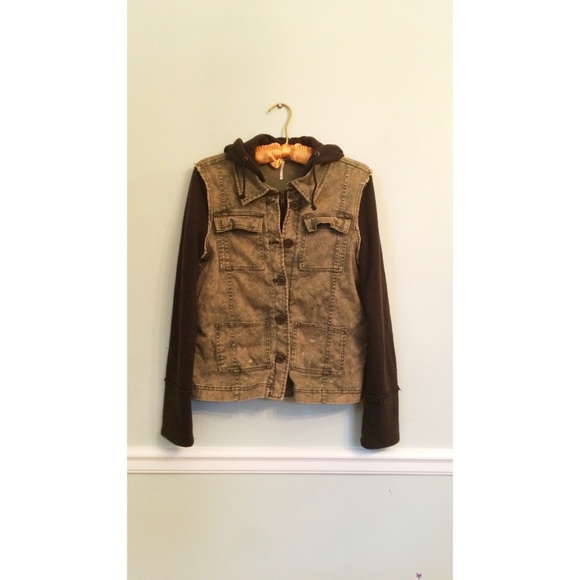 Free People Knit Hooded Twill Jacket