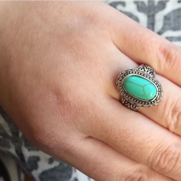 🆕White Gold Plated Turquoise Ring - Picture 4 of 4