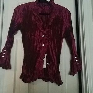 Pleaded burgundy  blouse