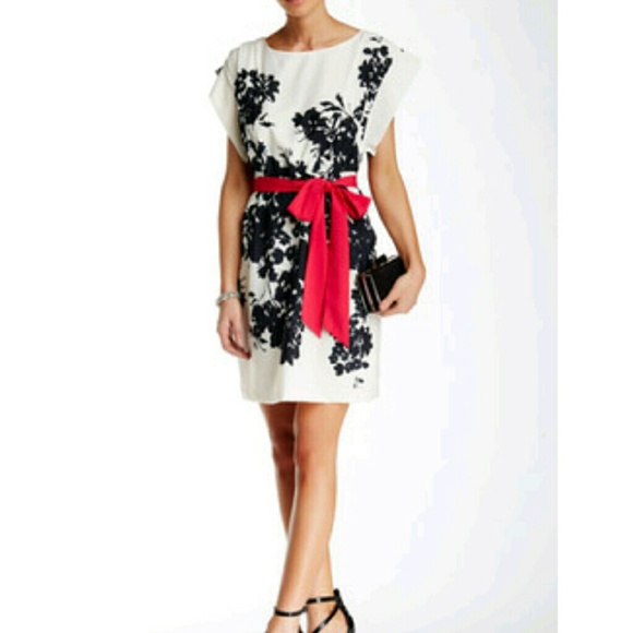 Eliza j women floral dress ivory black with belt