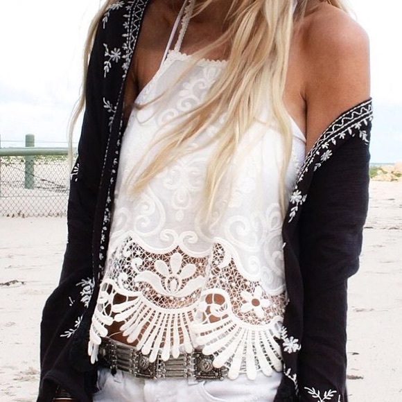 LA hearts crochet hem goddess tank