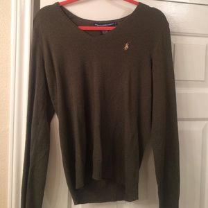 Olive green V-neck sweater