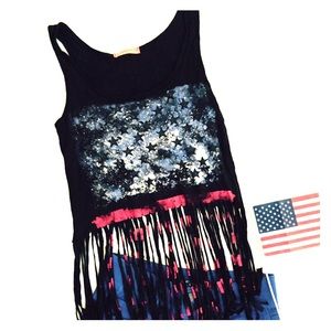 Stars and Stripes Forth of July fringe tank