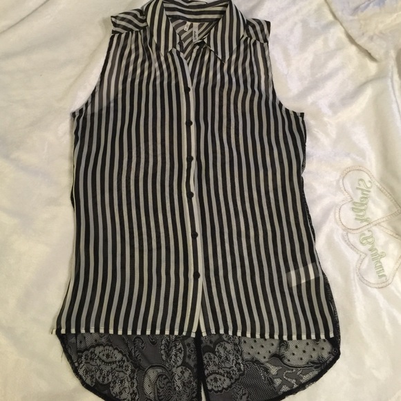 black and white striped shirt.