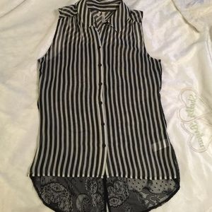 black and white striped shirt.