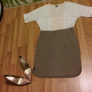 Ann Taylor Cream & Beige Dress 3/4 sleeve