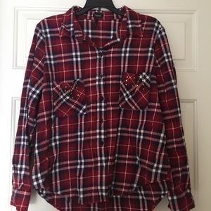 Plaid shirt with studded pocket