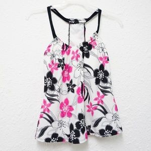 Pink black and white tankini top and bottom