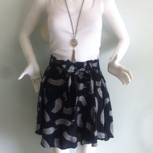 H & M Black Feather Leaf Skater Skirt