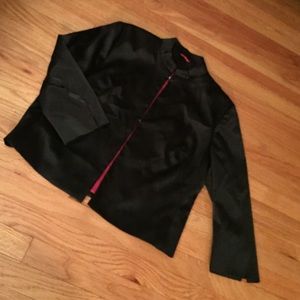 Black satin dressy jacket with fuchsia lining