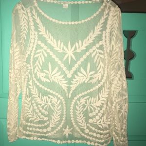 Ivory lace long sleeved top size L fits like M