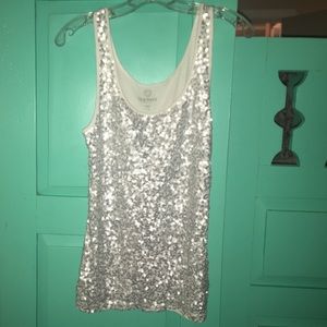 White tank top with silver sequins size large