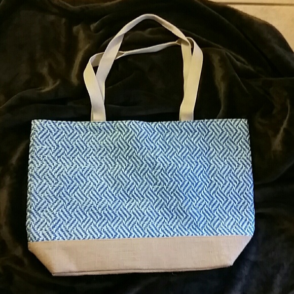 Blue and beige tote bag. - Picture 1 of 1