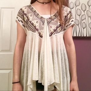 Free People White and Purple Flowy Top