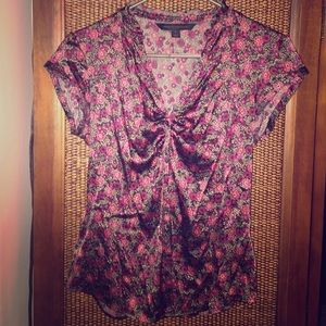Silk floral short sleeve blouse
