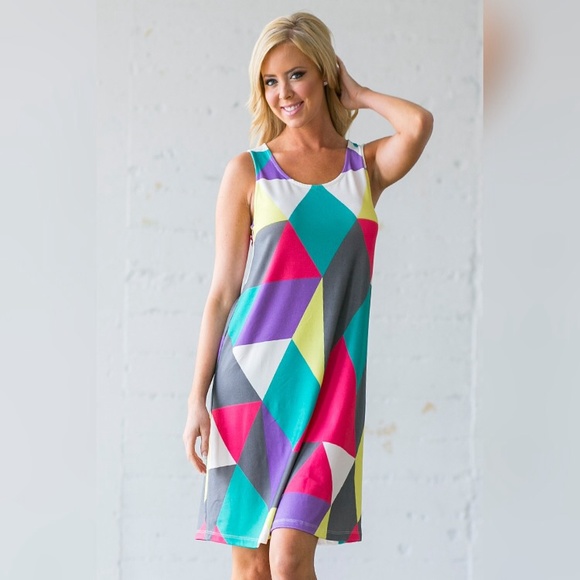 🎀Geometric Print Bright Shift Tunic Dress - Picture 2 of 2