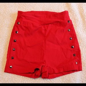 Red Studded High-Waisted Shorts