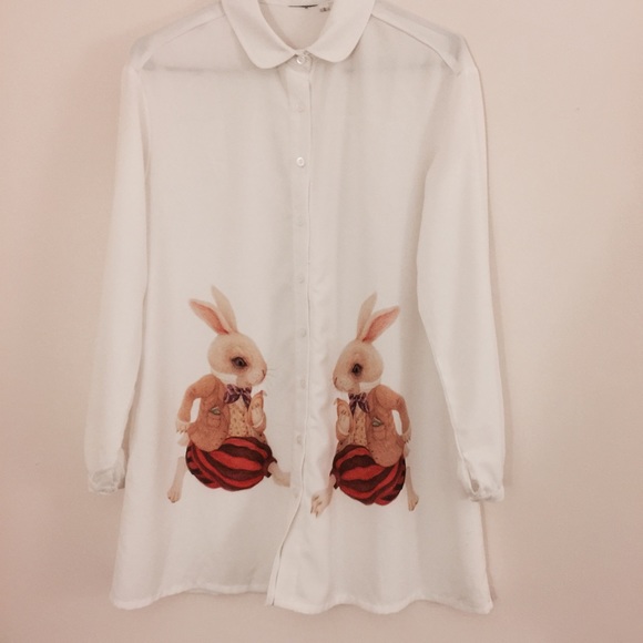 red rabbit in front shirt dress