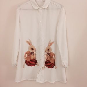 red rabbit in front shirt dress