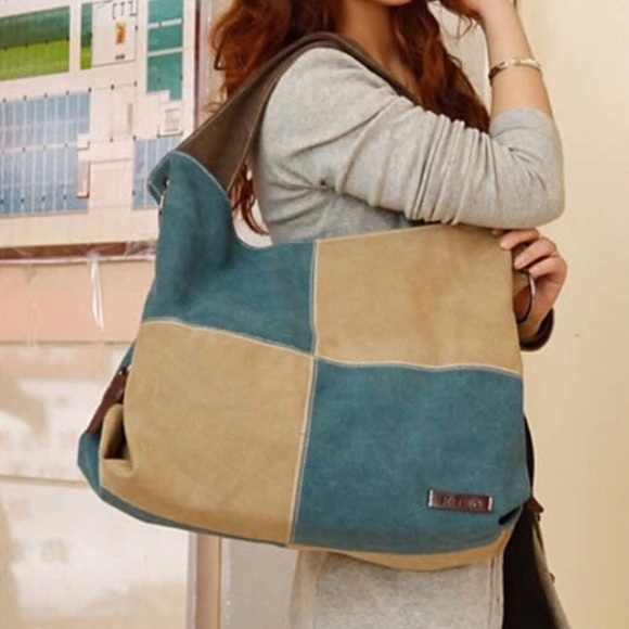Canvas Hobo Color Block Shoulder bag - Picture 2 of 3