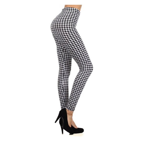 Houndstooth Patterned High Waisted Pants