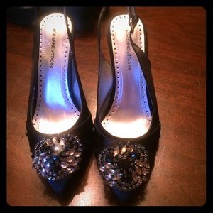 Adrienne Vittadini Sz 7 satin Slingback jewels