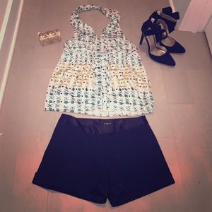 Satin/polyester blend patterned halter top