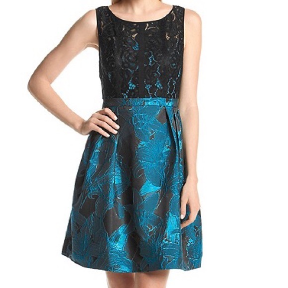 Adrianna Papell black and blue jacquard dress