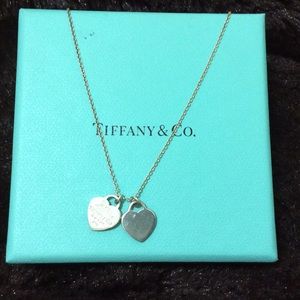 Tiffany & Co Silver Mini Double Heart Tag Neclace