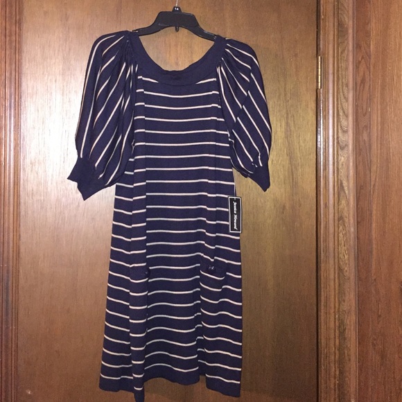 Blue /tan striped baby doll dress