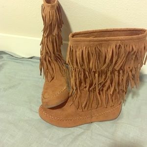 FINAL MARK DOWN! Light Brown Fringe Boots