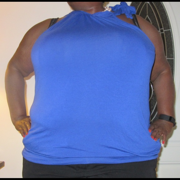 Blue Sleeveless Top with Shoulder Tie