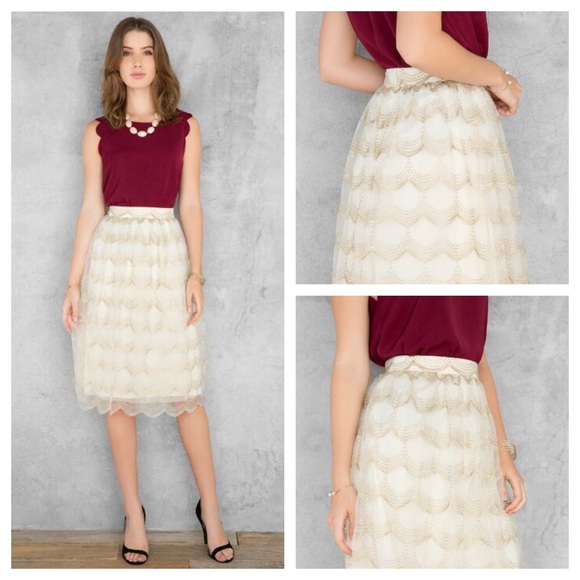 Francesca's Collections Dresses & Skirts - Ravena Gold Embroidered Midi Skirt