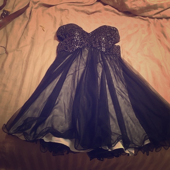 Black formal, mini dress, open sided