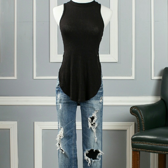 🆕Mauve Ribbed Side Slit Circle Hem High Neck - Picture 2 of 4