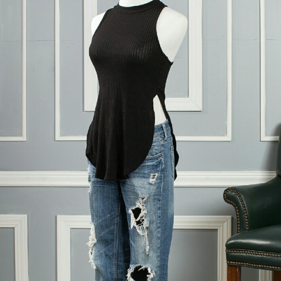 🆕Mauve Ribbed Side Slit Circle Hem High Neck - Picture 3 of 4