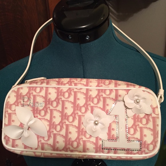 Pink and white small Dior bag