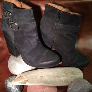 Lucky Brand Black Suede Ankle Boots w/ Buckles