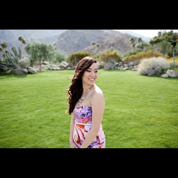 Silk Habotai Bustier Watercolor Floral Dress - Picture 3 of 3