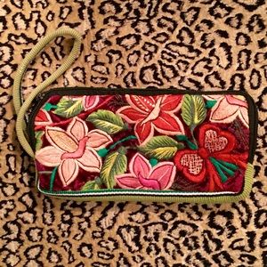 Embroidered wallet/wristlet zipper bag pouch BOHO