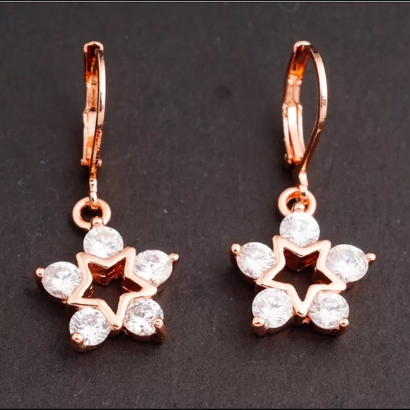 Jewelry - Gorgeous Rose Gold Plated clear CZ drop earrings