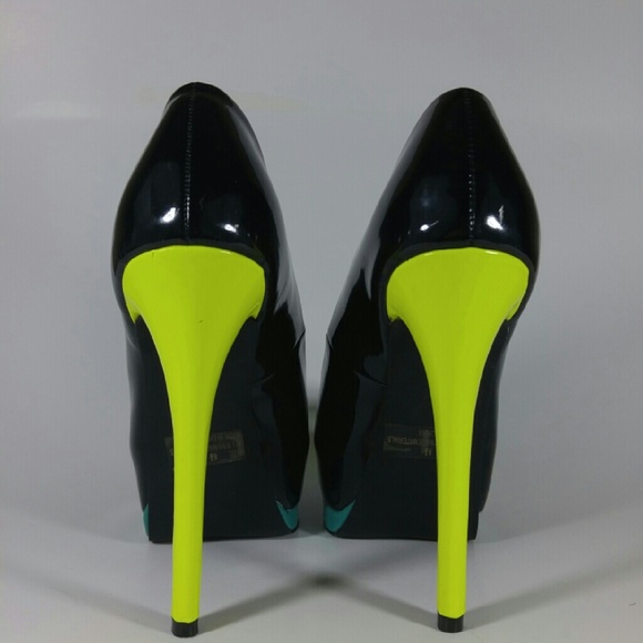 Neon Yellow and Blue Platform Heels - Picture 3 of 4