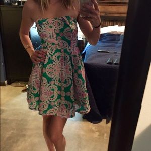 Paisley pink and green flare dress.