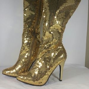 5in Gold Sequin Costume Boots