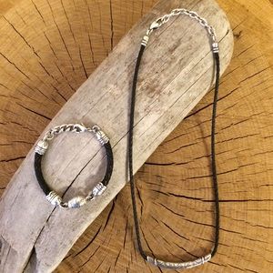 Brighton Leather and Silver Necklace & Bracelet