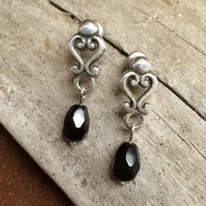 Brighton Black Onyx & Silver Drop Dangle Earrings