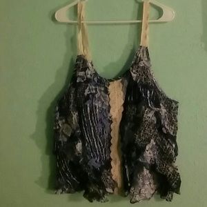 Multi Layer Crochet Blue Flutter Tank Plus Size