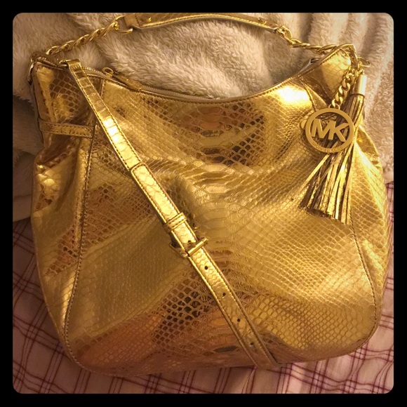 NWOT Auth Michael Kors Gold Snakeskin Embossed Bag