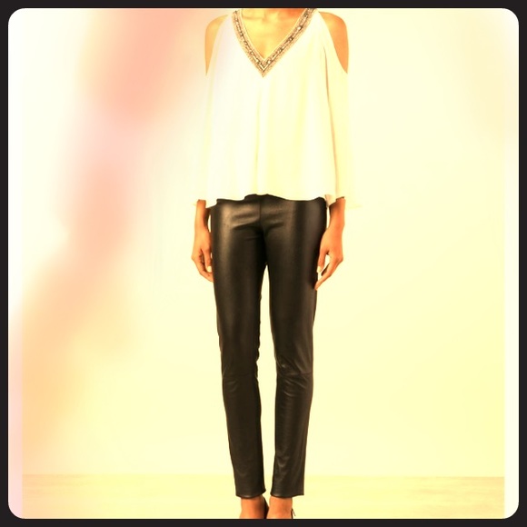 Alice + Olivia white cold-shoulder embellished top