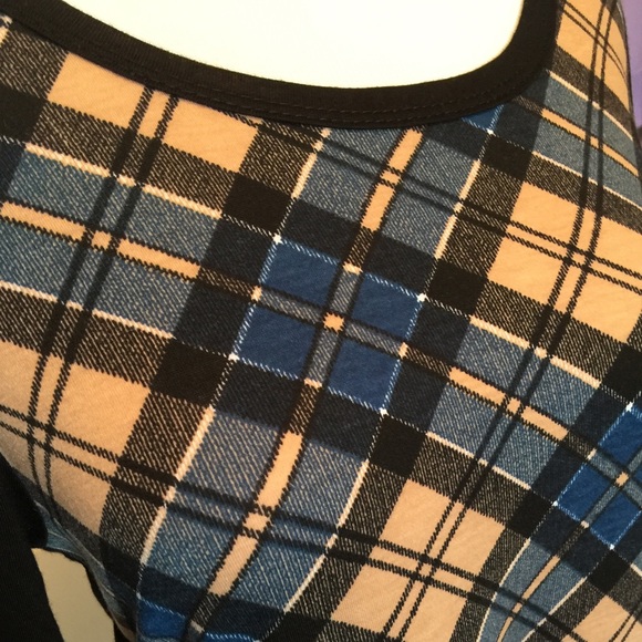 LAST ONE Blue Plaid Faux suede long sleeve top - Picture 2 of 4